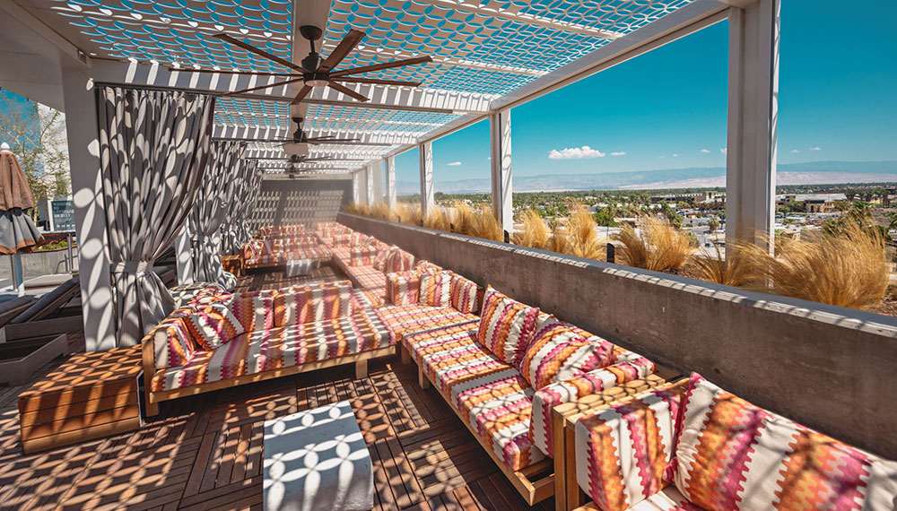 rowan hotel palm springs rooftop pool cabanas seating